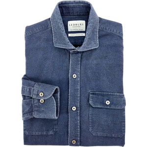 Quiet Luxury Ledbury Reserve Cotton Overshirt Mens Medium Blue Tailored Fit